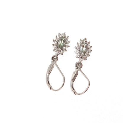 925 Sterling Silver Real Green Amethyst & White Topaz Dangle Earrings