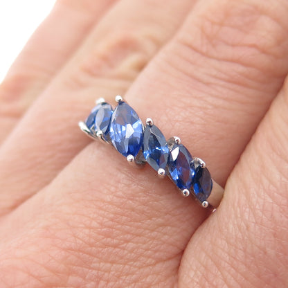 925 Sterling Silver Marquise-Cut Blue C Z Ring Size 7.25
