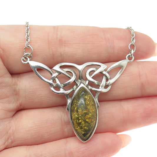 VALERIO V8 925 Sterling Silver Vintage Poland Amber Celtic Knot Necklace 17"