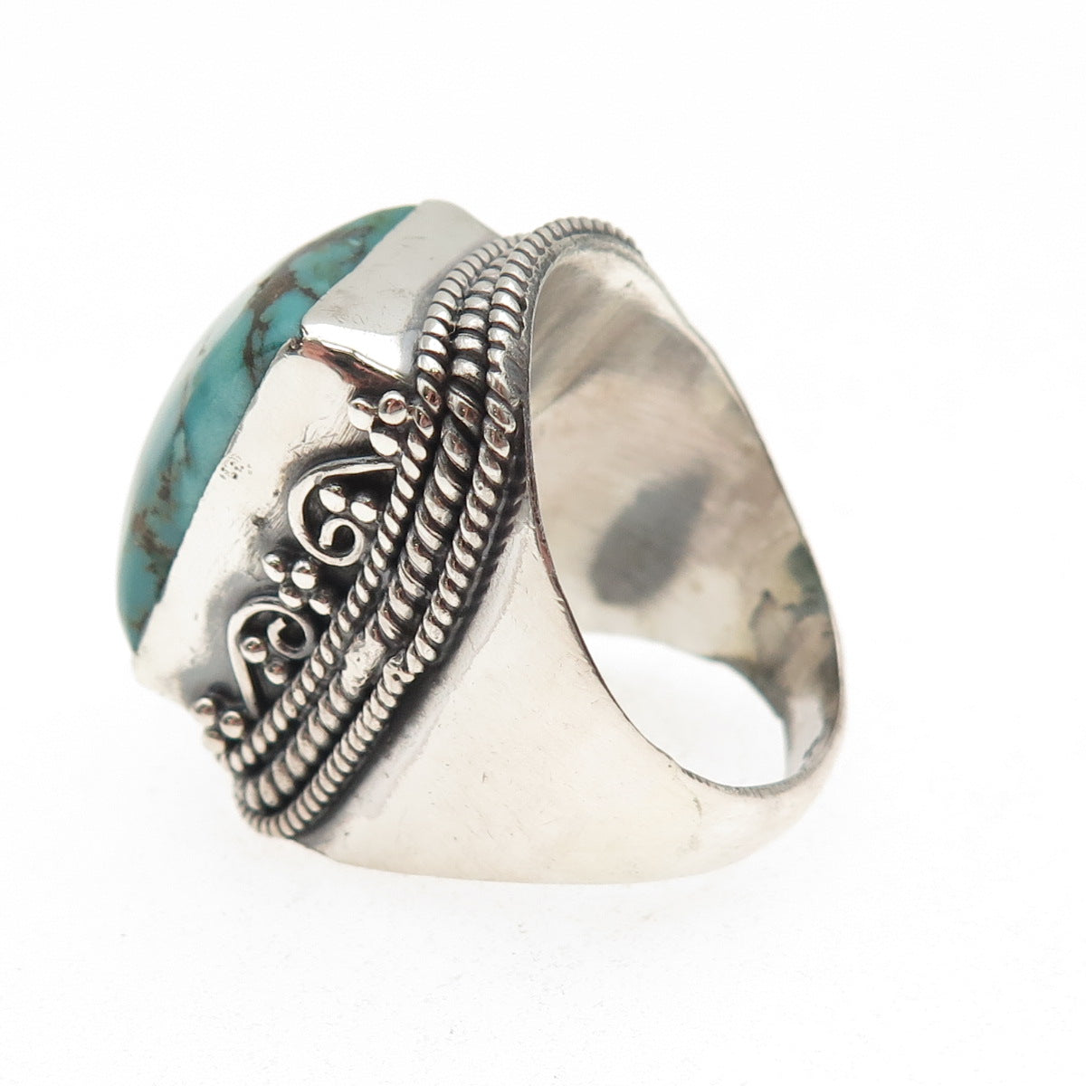 925 Sterling Silver Vintage Real Kingman Turquoise Oxidized Ring Size 10