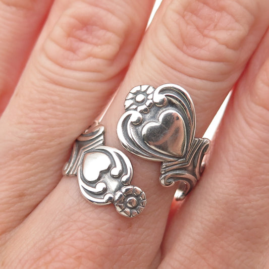 Avon 925 Sterling Silver Vintage 1975 Treasured Heart Adjustable Ring Size 8.5