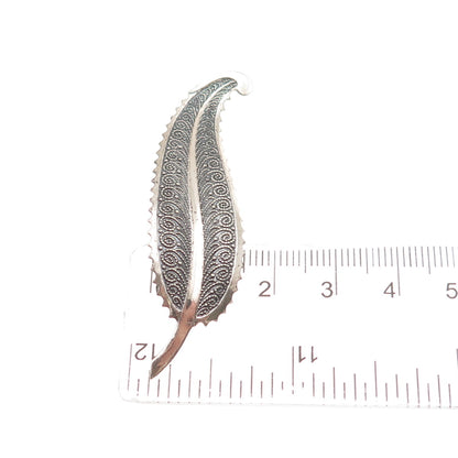 BEAU 925 Sterling Silver Vintage Feather Oxidized Pin Brooch