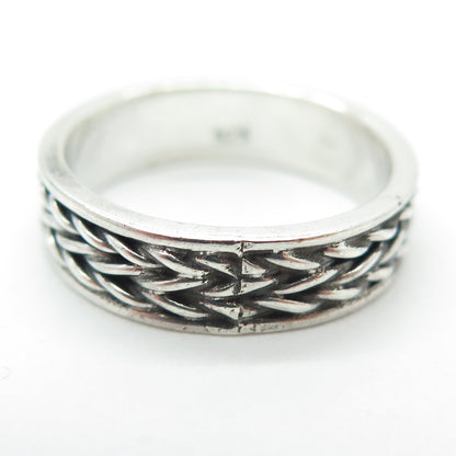 925 Sterling Silver Vintage Wheat Link Oxidized Band Ring Size 6.75