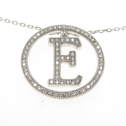 925 Sterling Silver Round-Cut C Z Letter "E" Initial Cable Chain Necklace 16-18"