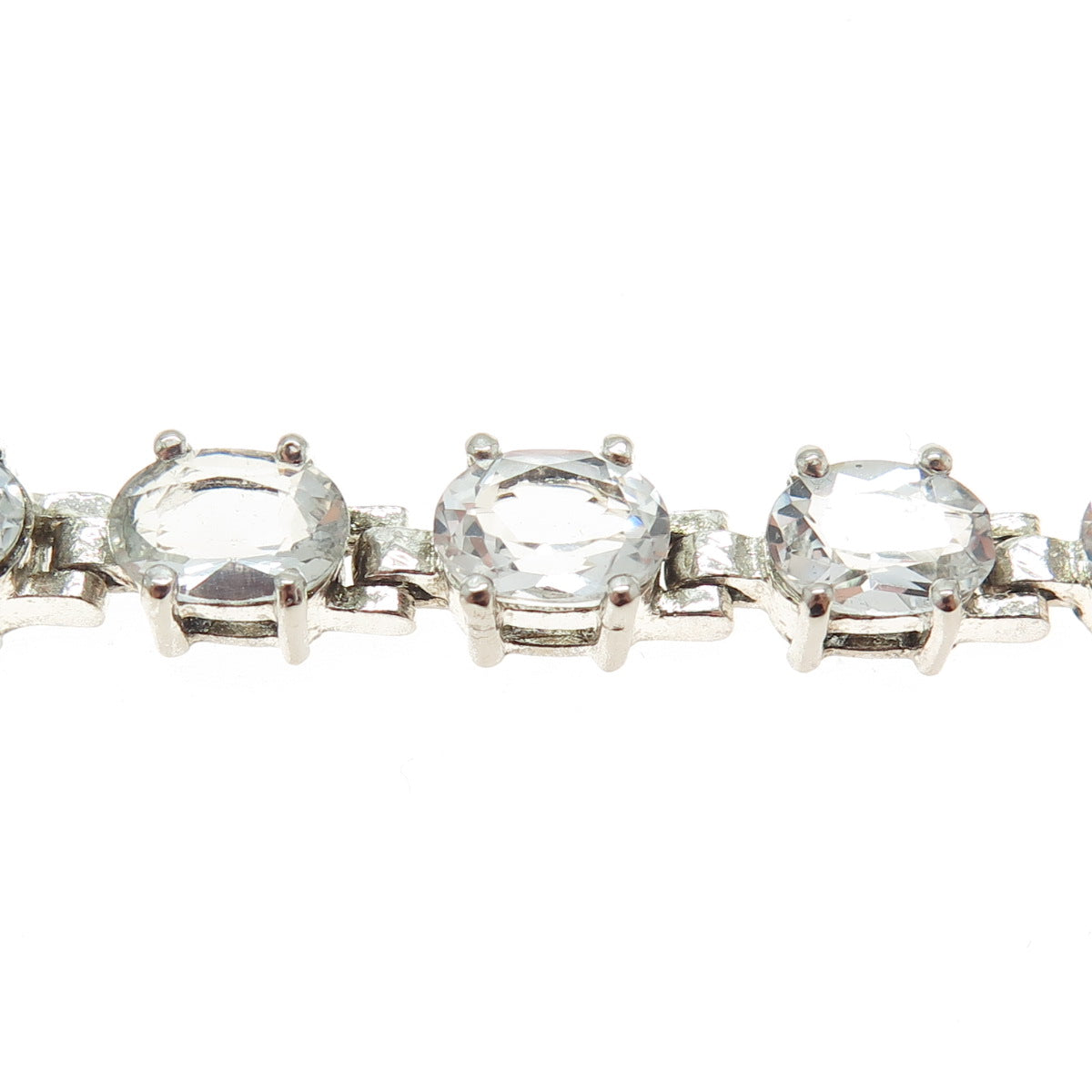 925 Sterling Silver Real White Topaz Gemstone Tennis Link Bracelet 7.5"