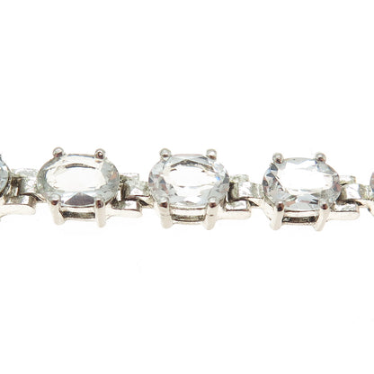 925 Sterling Silver Real White Topaz Gemstone Tennis Link Bracelet 7.5"