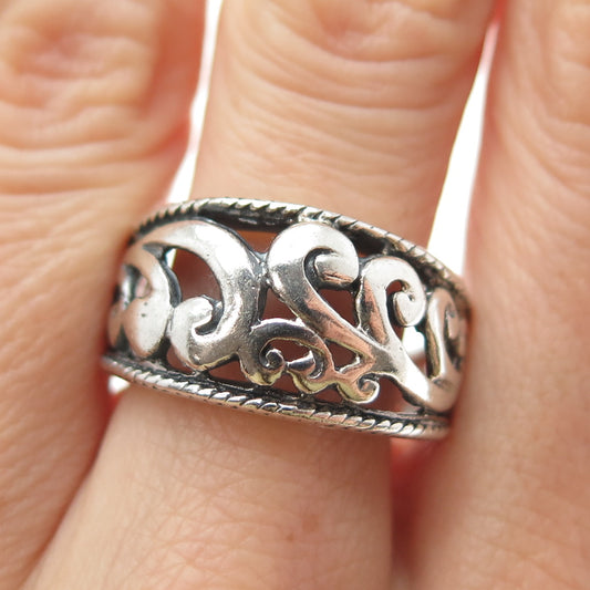 CHARLES WINSTON Sterling Silver Vintage Floral Scroll Oxidized Ring Size 8.75