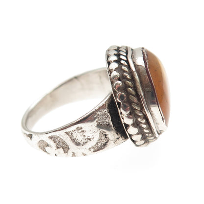 925 Sterling Silver Vintage Real Amber Modernist Oxidized Ring Size 6.5