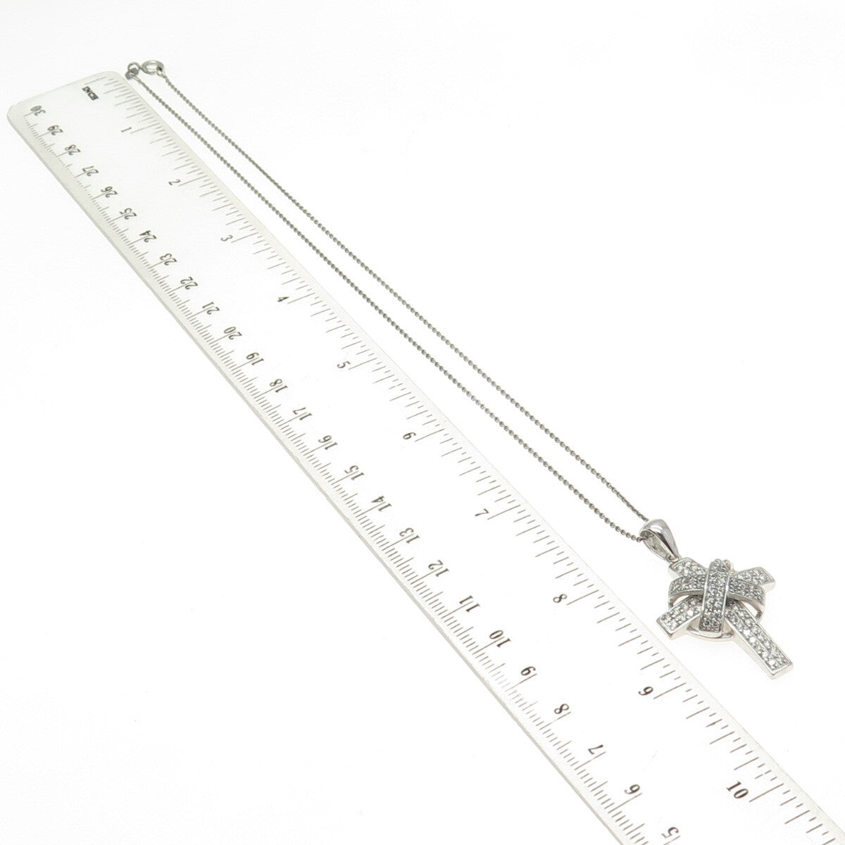 925 Sterling Silver Italy Round-Cut C Z Sparkle Cross Cable Chain Necklace 16"