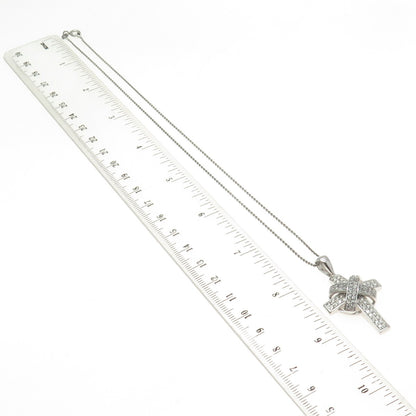 925 Sterling Silver Italy Round-Cut C Z Sparkle Cross Cable Chain Necklace 16"
