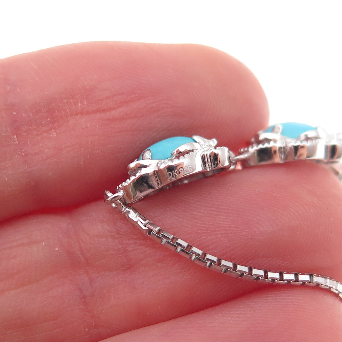 925 Sterling Real Sleeping Beauty Turquoise Adjustable Bolo Bracelet 7-10"