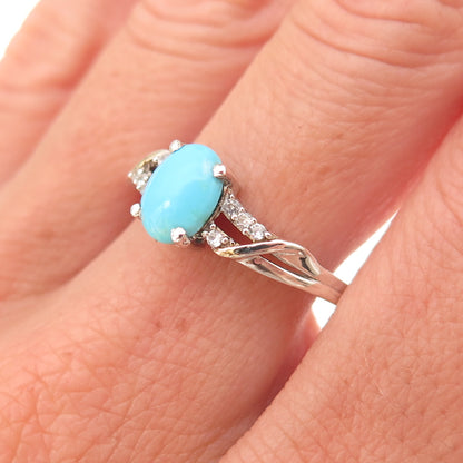 Chuck Clemency 925 Sterling Silver Real Turquoise & White Topaz Ring Size 8