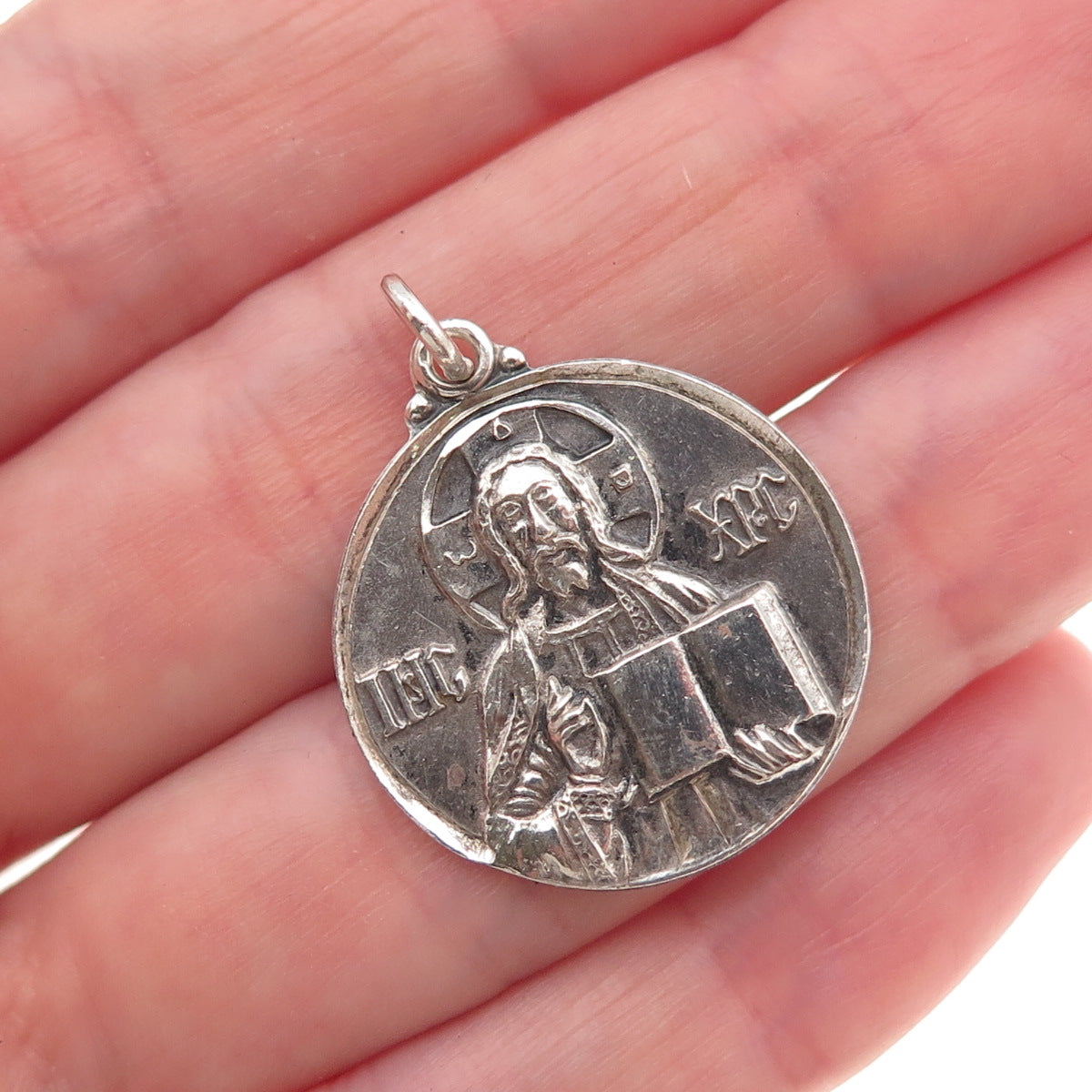 925 Sterling Silver Antique Art Deco Jesus Orthodox Medal Charm Pendant