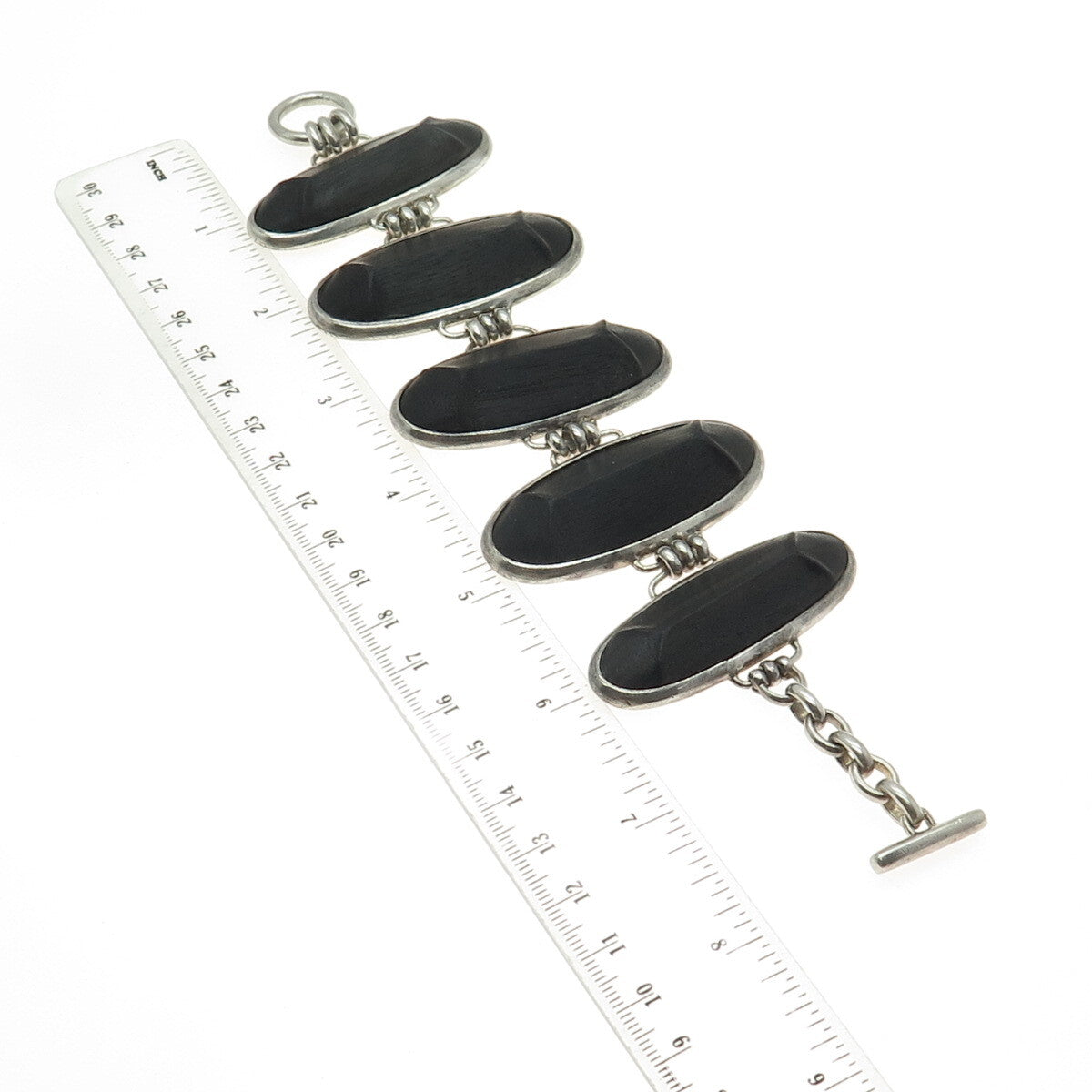 DOMINIQUE AURIENTIS PARIS Sterling Silver Vintage Wood Modernist Bracelet 7.25"