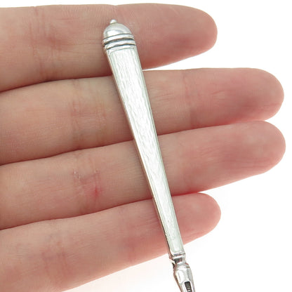 WATSON 925 Sterling Silver Vintage White Guilloche Enamel Coffee Spoon