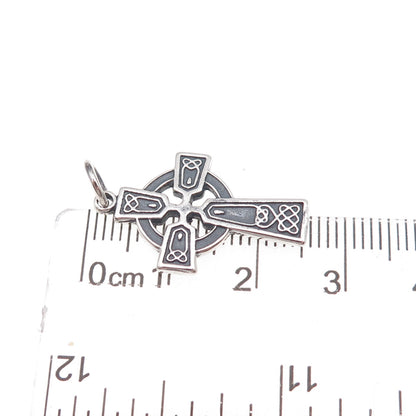 925 Sterling Silver Vintage Celtic Cross Oxidized Charm Pendant