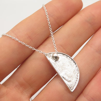925 Sterling Silver Vintage Italy Abstract Pendant Rolo Chain Necklace 16"