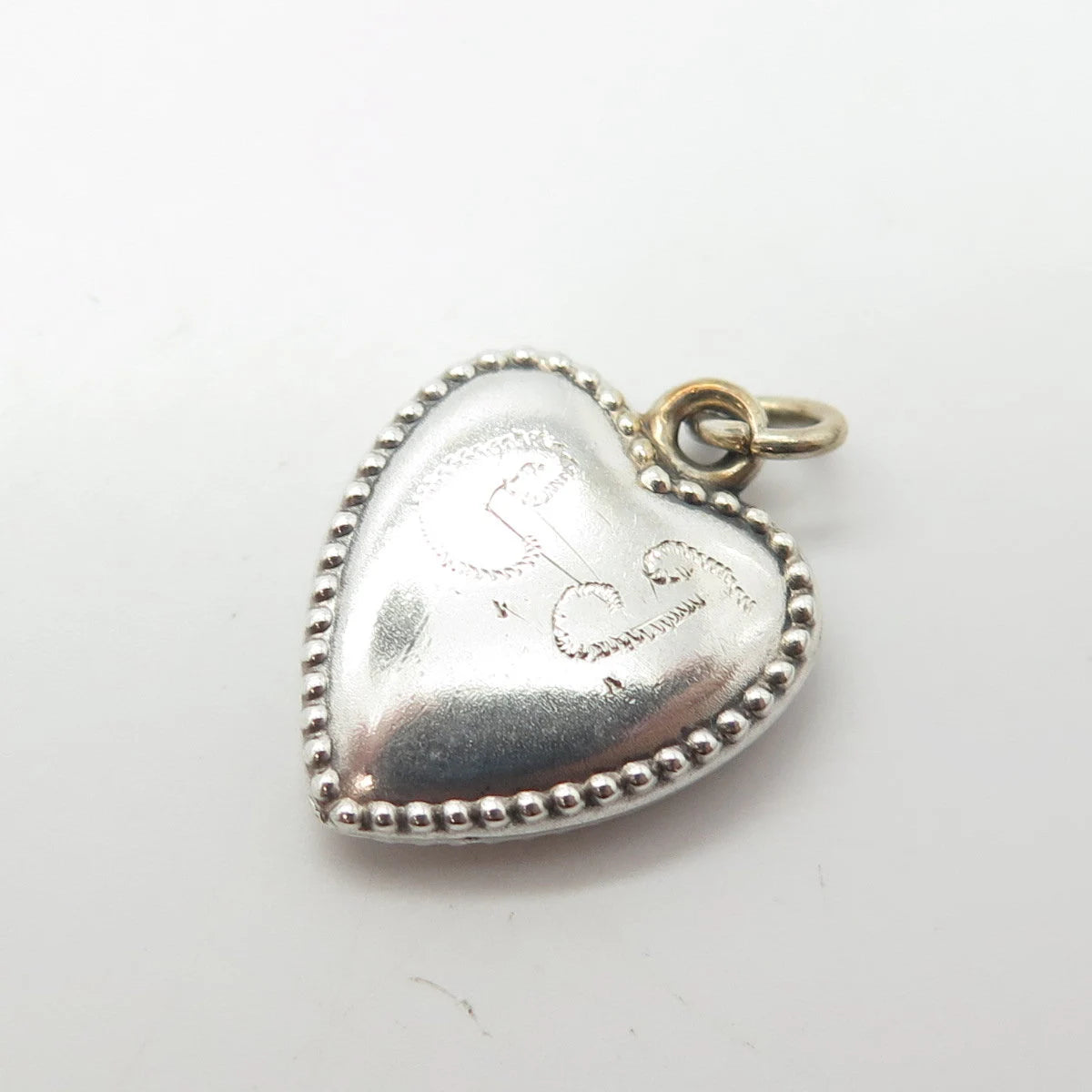 925 Sterling Silver Antique Puffy Heart Beaded Charm Pendant