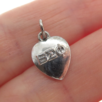 925 Sterling Silver Vintage 1961 Beta Sigma Phi Heart Minimalist Charm Pendant