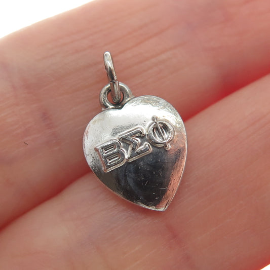 925 Sterling Silver Vintage 1961 Beta Sigma Phi Heart Minimalist Charm Pendant