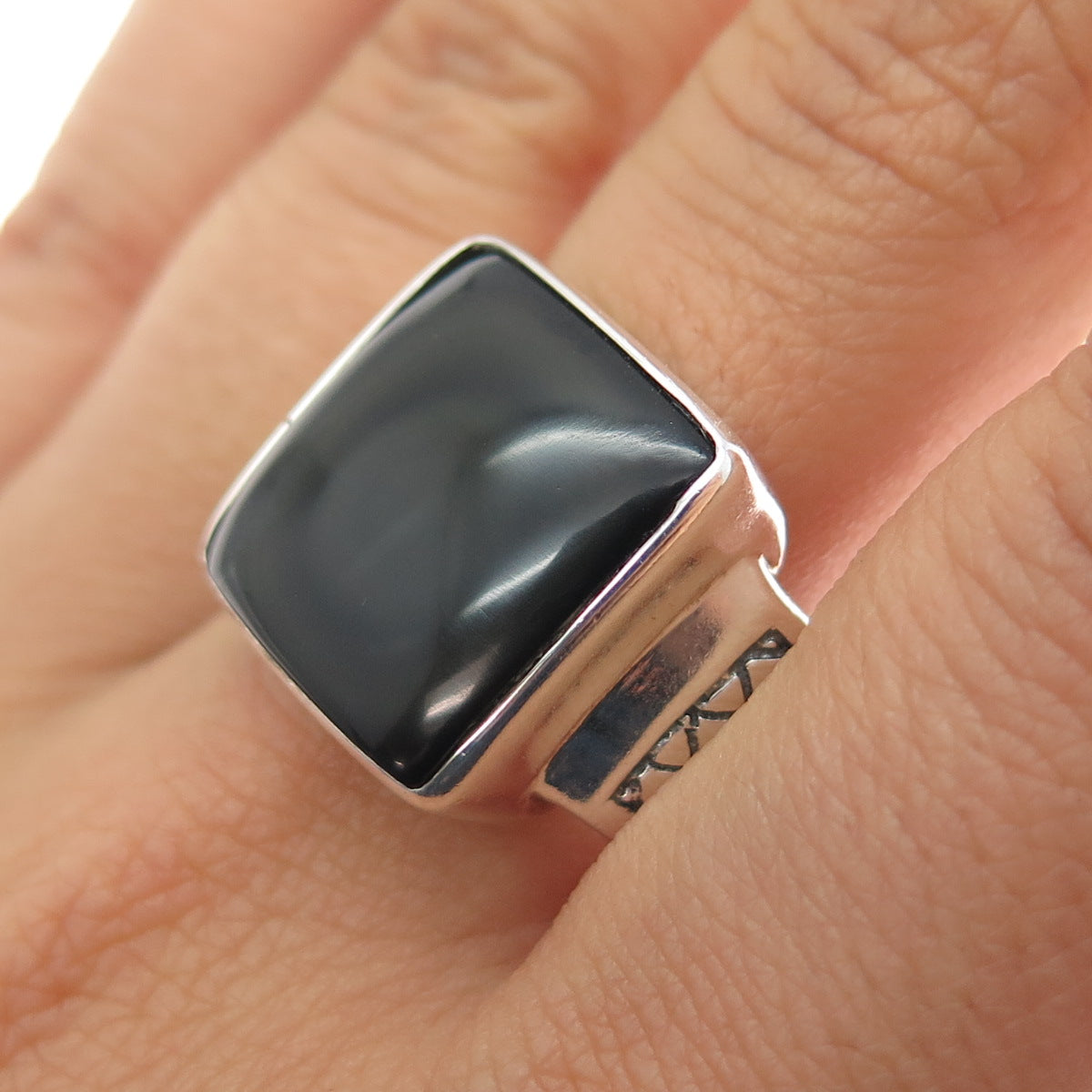 PHLD PlayHardLookDope 925 Sterling Silver Real Black Obsidian Ring Size 11.75