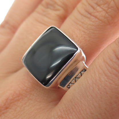 PHLD PlayHardLookDope 925 Sterling Silver Real Black Obsidian Ring Size 11.75