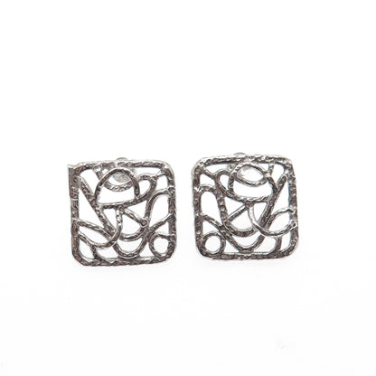 925 Sterling Silver Vintage Modernist Swirl Ornate Earrings
