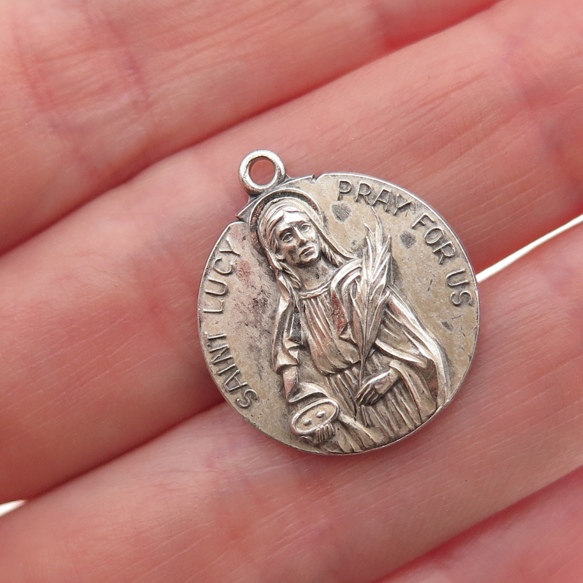 Antaya 925 Sterling Silver Antique Art Deco Saint Lucy Religious Charm Pendant