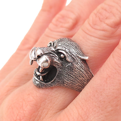 925 Sterling Silver Vintage Puma Oxidized 3D Ring Size 11.5