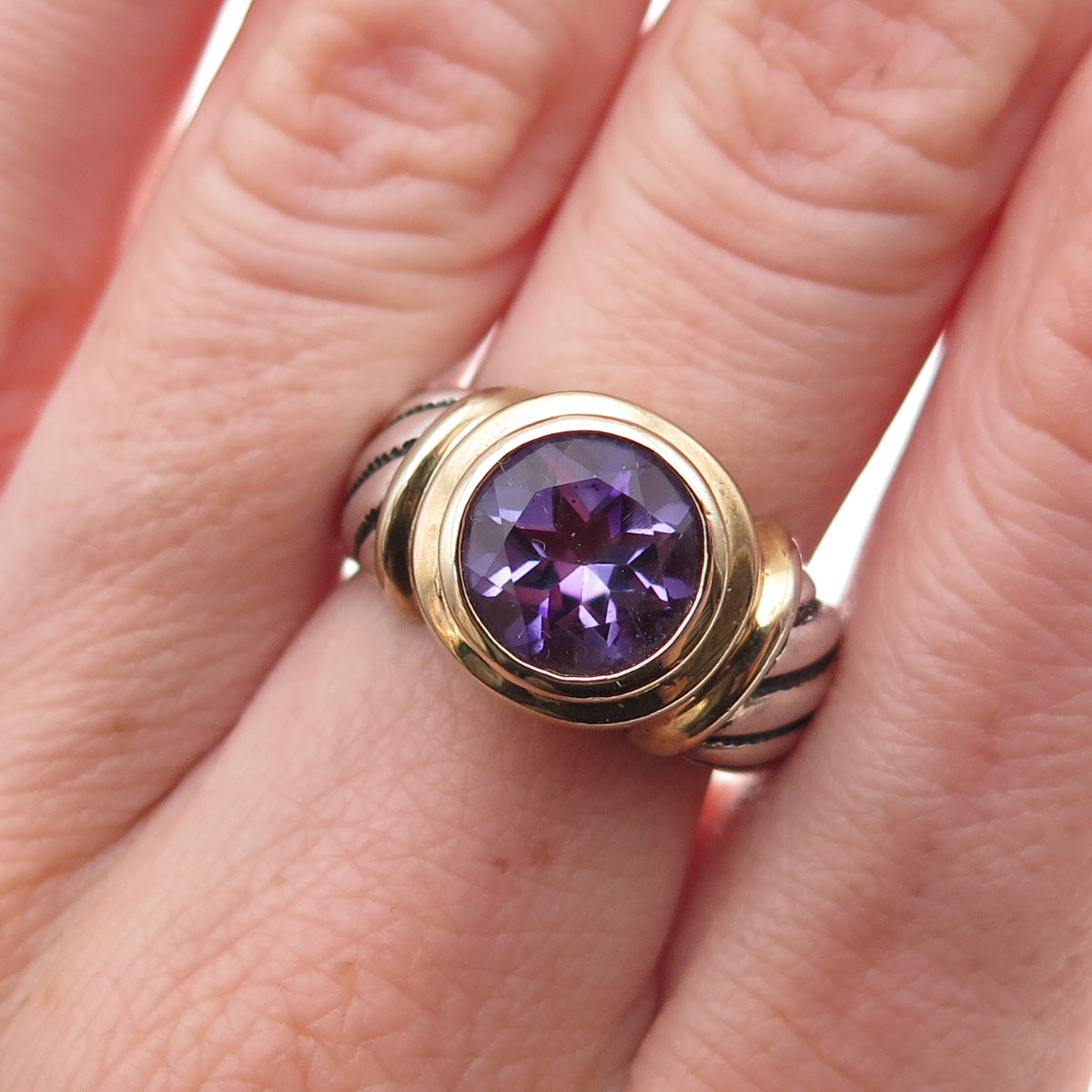 Chateau D’Argent 925 Sterling Silver 2-Tone Vintage Real Amethyst Ring Size 7