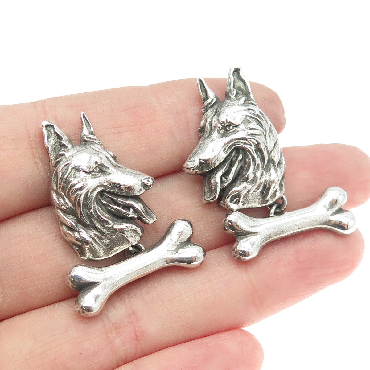 925 Sterling Silver Vintage K9 German Shepherd Dog Oxidized Cufflinks