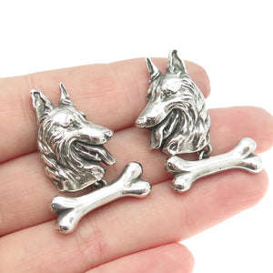 925 Sterling Silver Vintage K9 German Shepherd Dog Oxidized Cufflinks