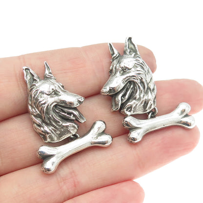 925 Sterling Silver Vintage K9 German Shepherd Dog Oxidized Cufflinks