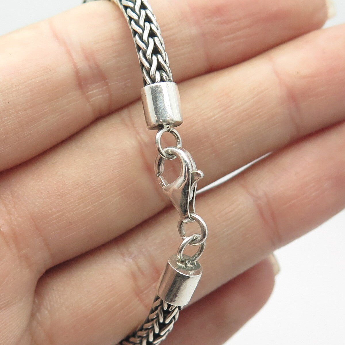 925 Sterling Silver Vintage Real Black Spinel Gem 3-Stone Scroll Bracelet 6"