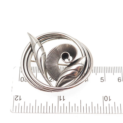 Danecraft 925 Sterling Silver Vintage Floral Oxidized Pin Brooch