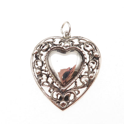 JewelArt 925 Sterling Silver Antique Art Deco Heart Oxidized Charm Pendant