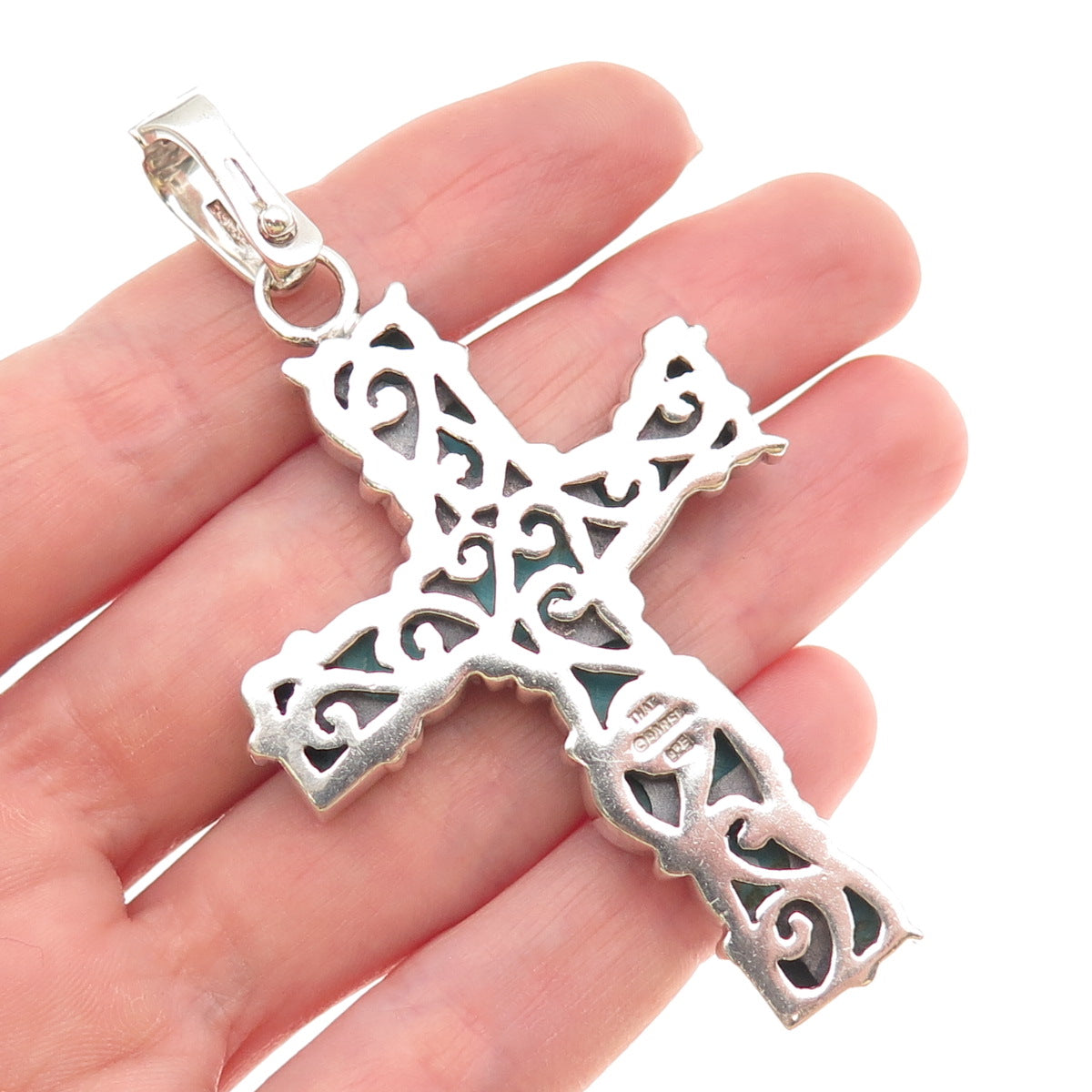 BARSE Sterling Silver Vintage Real Turquoise Large 27.2g Cross Cluster Pendant