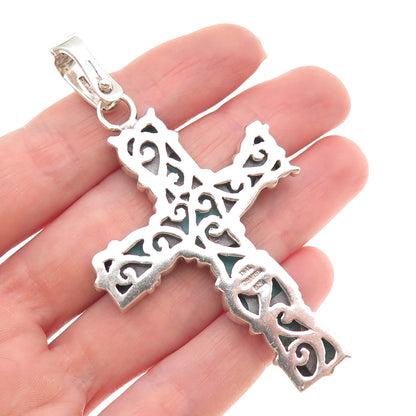 BARSE Sterling Silver Vintage Real Turquoise Large 27.2g Cross Cluster Pendant