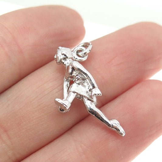 MAVO 925 Sterling Silver Antique Art Deco Bowling Girl 3D Pendant