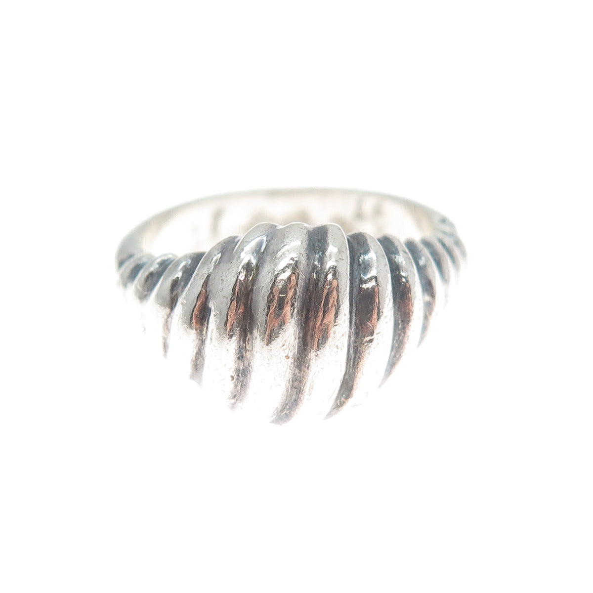 925 Sterling Silver Vintage Modernist Ribbed Dome Oxidized Ring Size 7