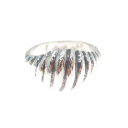925 Sterling Silver Vintage Modernist Ribbed Dome Oxidized Ring Size 7