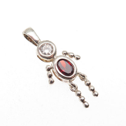 925 Sterling Silver Real Garnet & C Z January Birthstone Boy Articulated Pendant