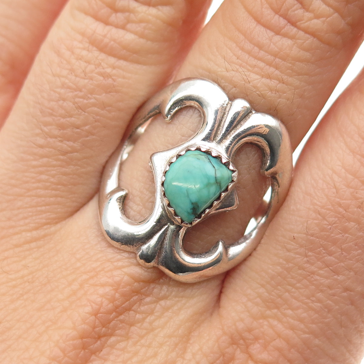 Old Pawn 925 Sterling Silver Vintage Southwestern Turquoise Ring Size 10.25