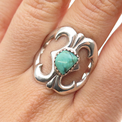 Old Pawn 925 Sterling Silver Vintage Southwestern Turquoise Ring Size 10.25