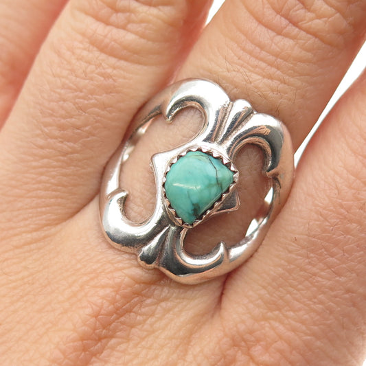 Old Pawn 925 Sterling Silver Vintage Southwestern Turquoise Ring Size 10.25