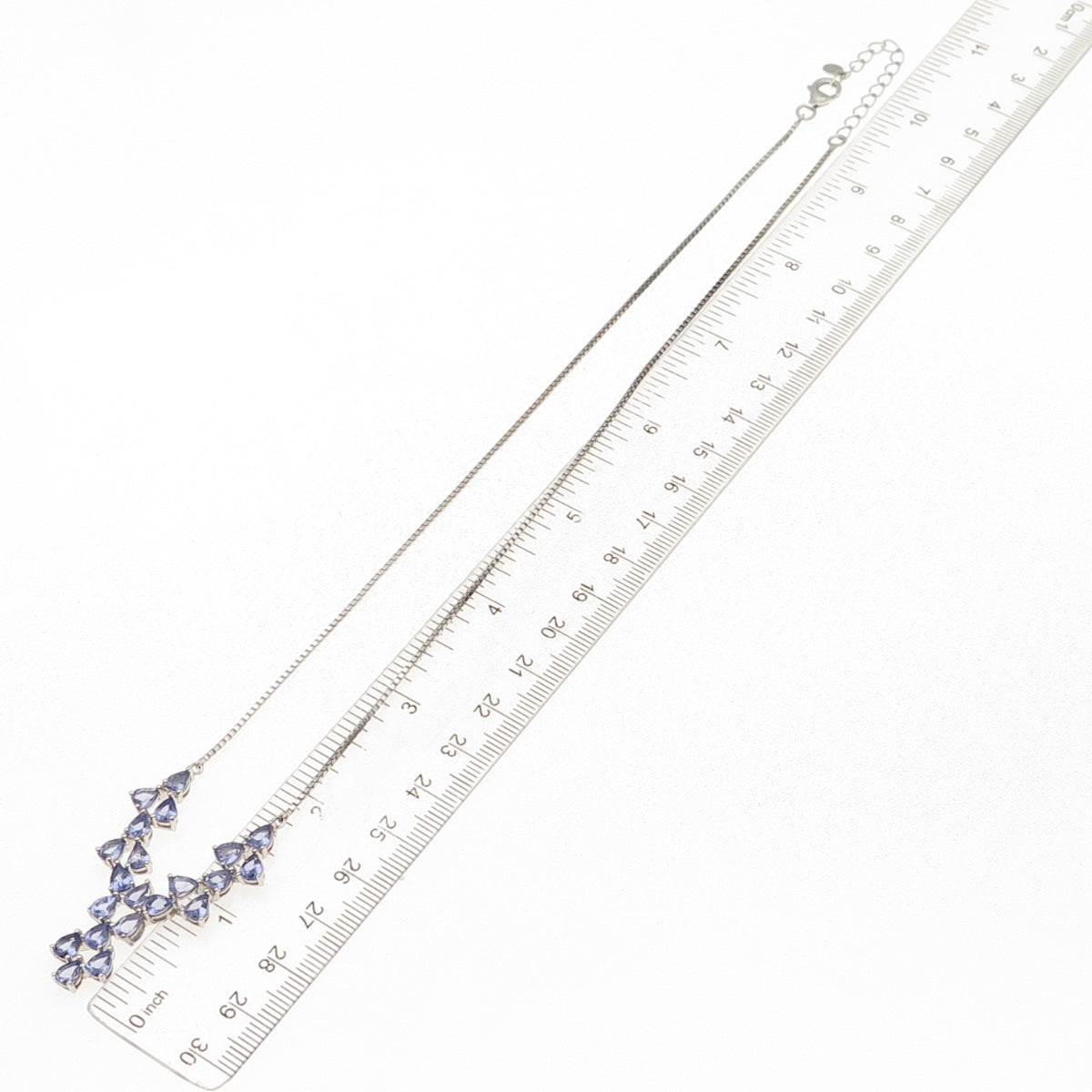 925 Sterling Silver Real Pear-Cut Tanzanite Box Chain Necklace 18-20"