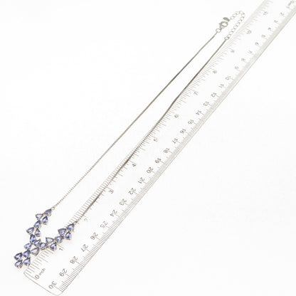 925 Sterling Silver Real Pear-Cut Tanzanite Box Chain Necklace 18-20"
