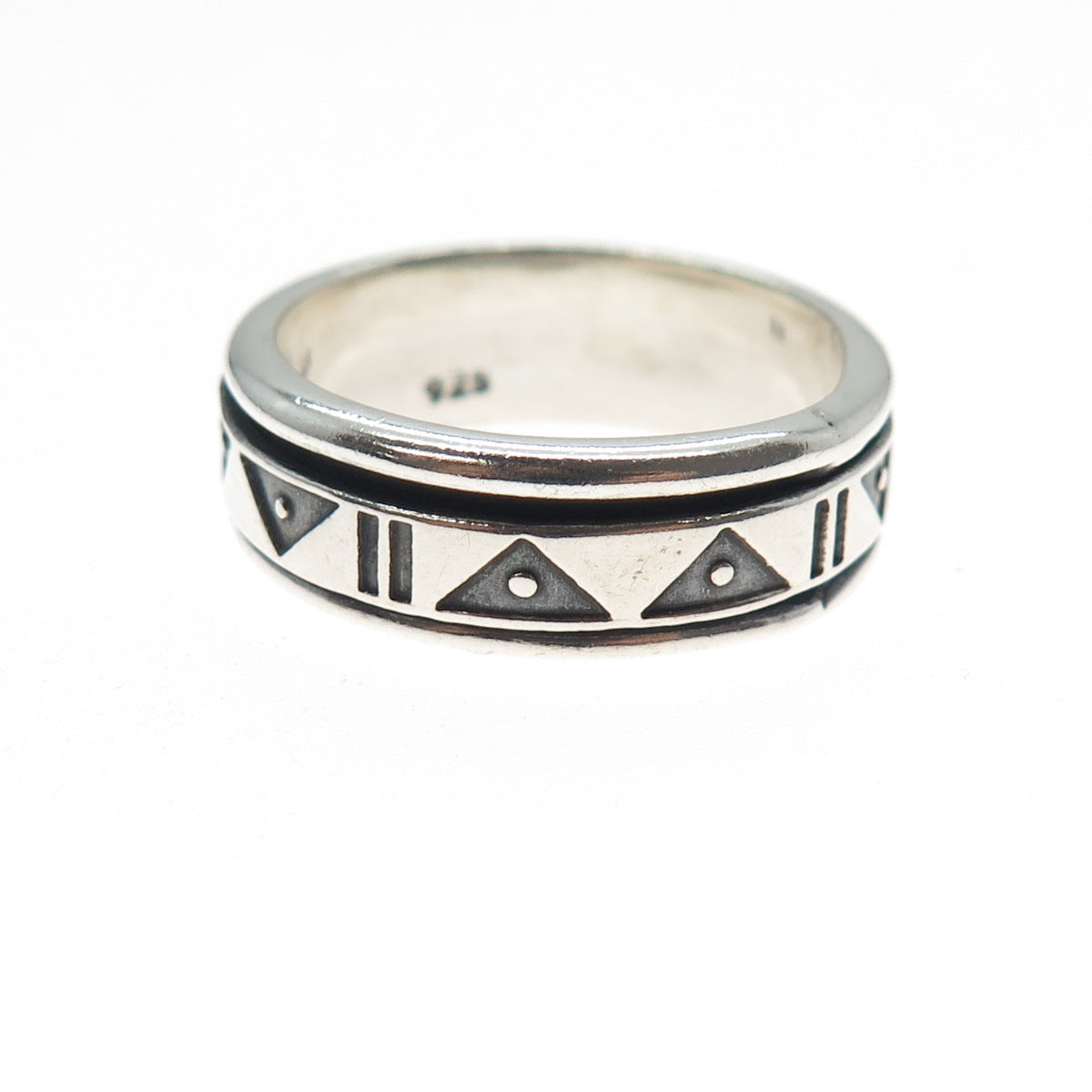 925 Sterling Silver Vintage Modernist Rotating Band Oxidized Ring Size 10.25