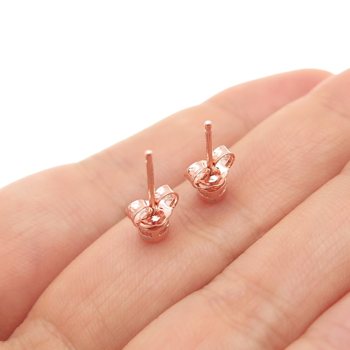 925 Sterling Silver Rose Gold Plated Round-Cut C Z Stud Earrings