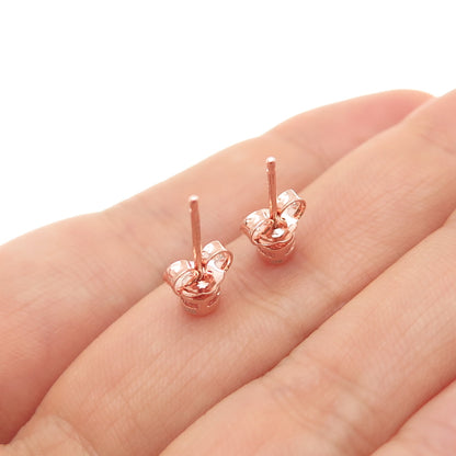 925 Sterling Silver Rose Gold Plated Round-Cut C Z Stud Earrings